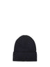 Black ribbed virgin wool knit beanie