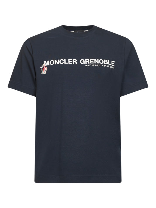 T-shirt logata in cotone blu