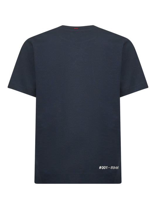 T-shirt logata in cotone blu