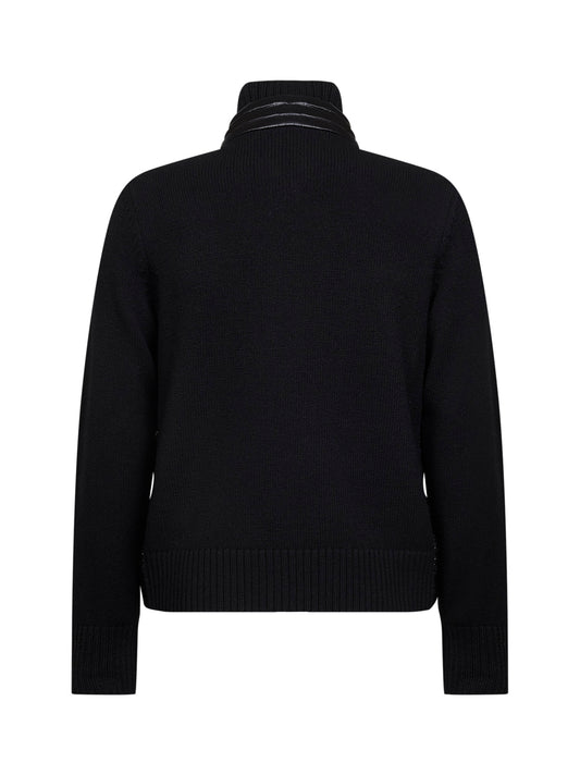 Black wool zip-up padded cardigan