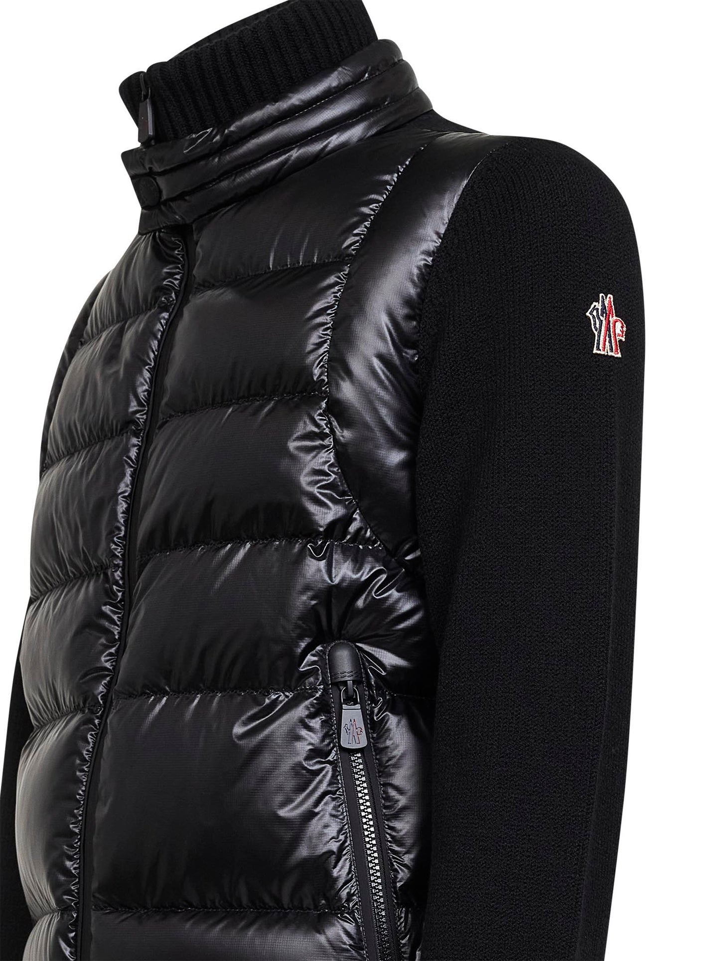 Black wool zip-up padded cardigan