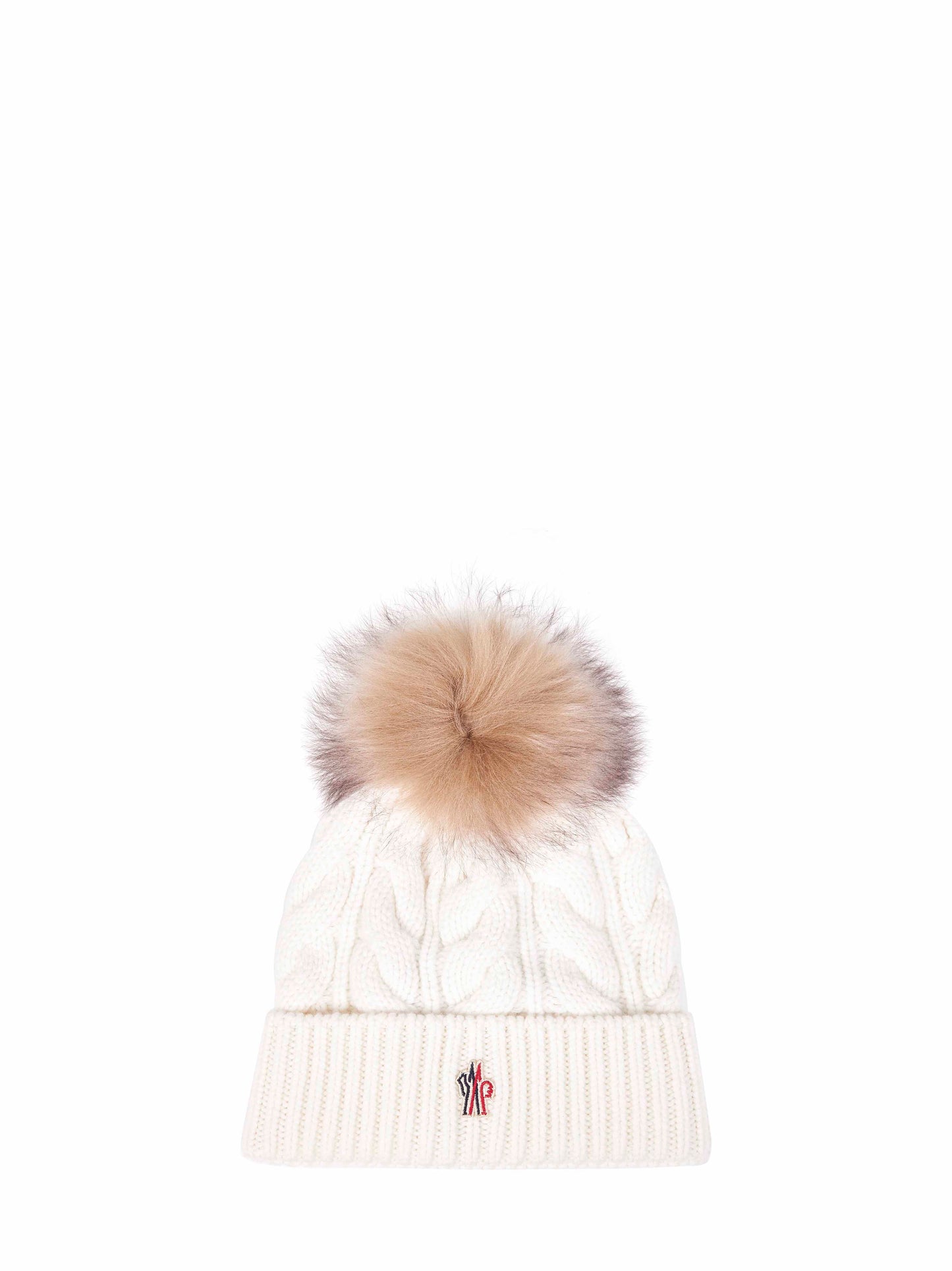 White wool and cashmere blend knit pom pom beanie