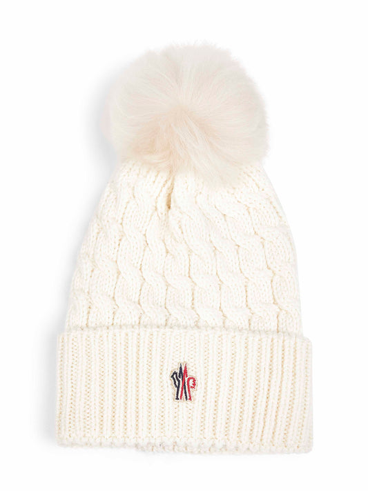 Ivory virgin wool hat with pompom