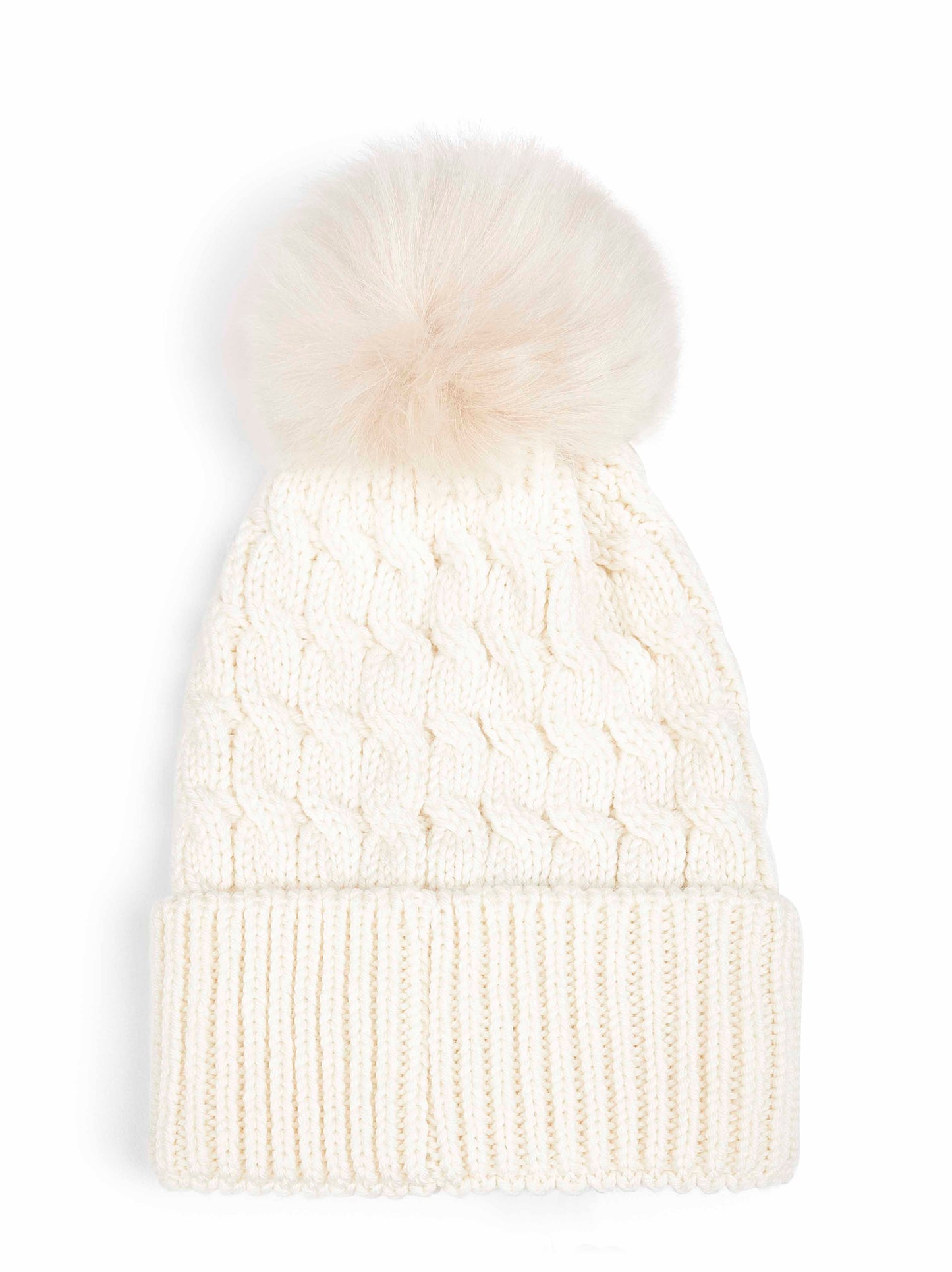 Ivory virgin wool hat with pompom