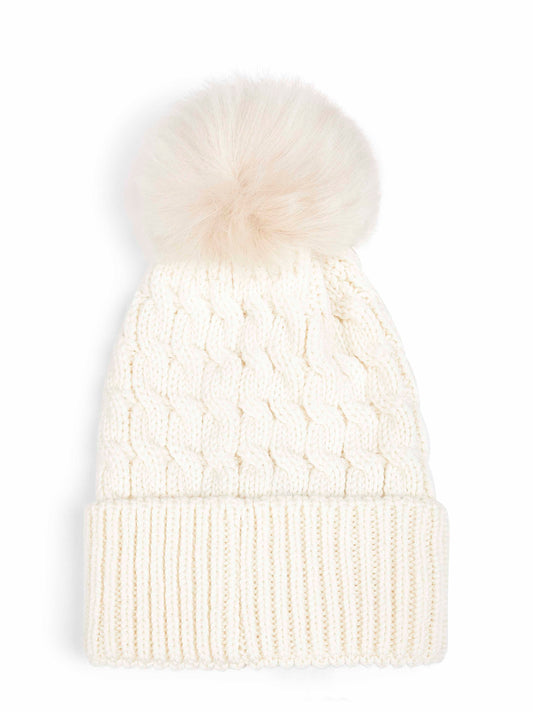 Ivory virgin wool hat with pompom
