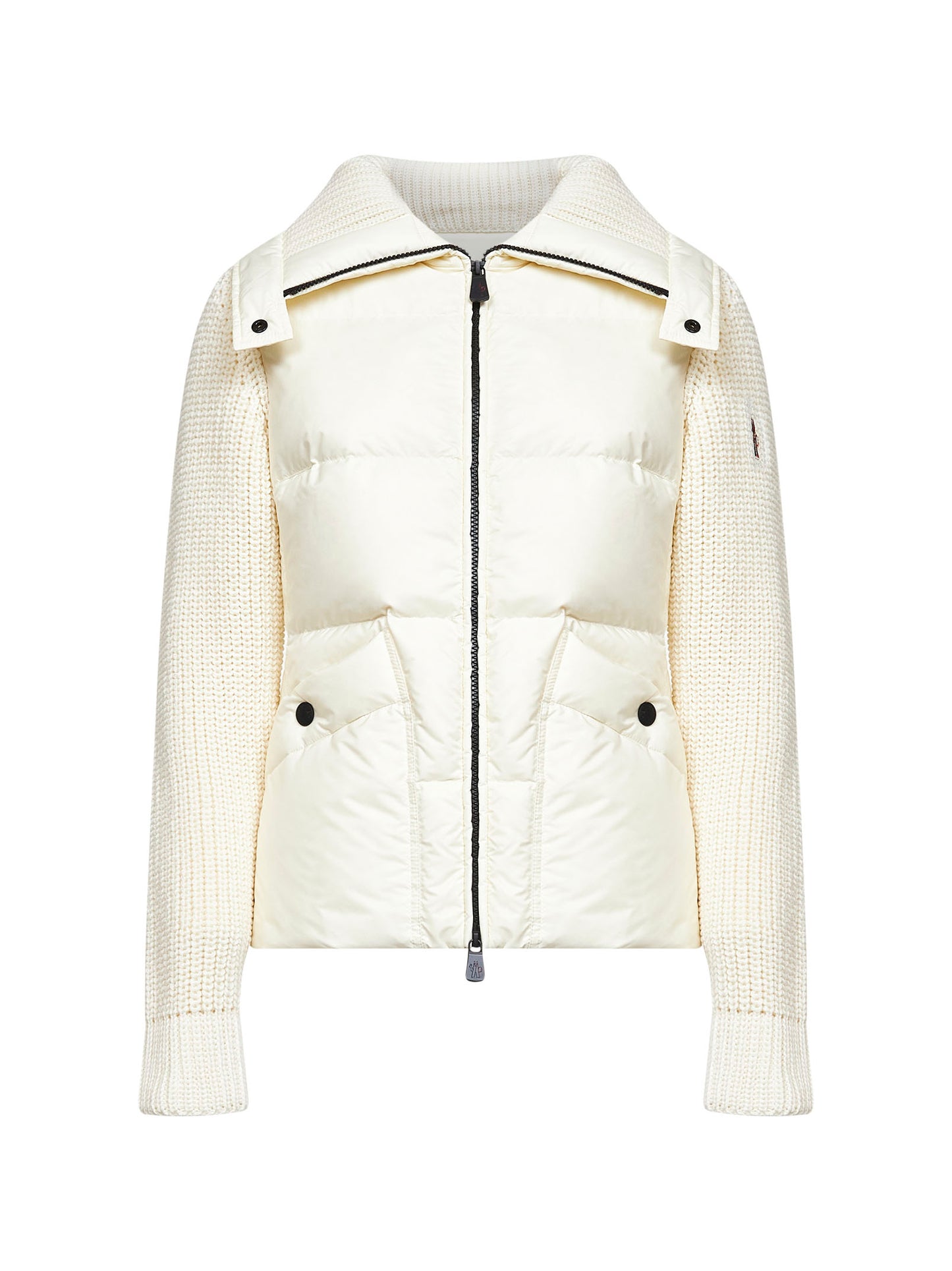 Cardigan imbottito con zip in lana bianca