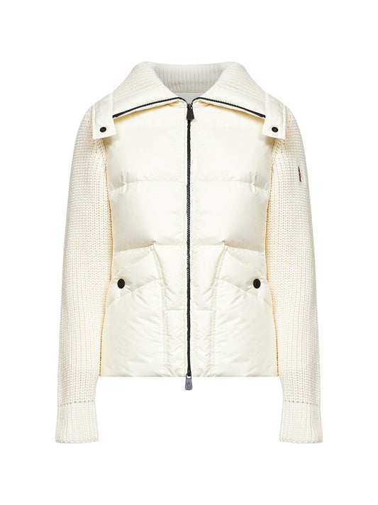 Cardigan imbottito con zip in lana bianca
