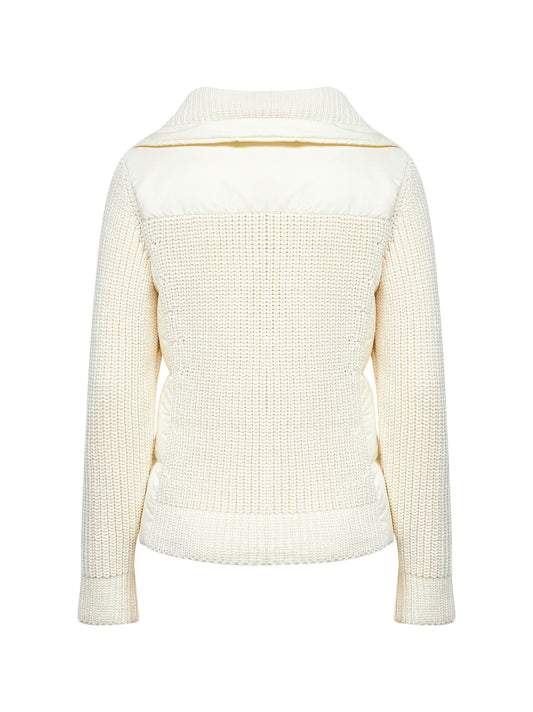 Cardigan imbottito con zip in lana bianca