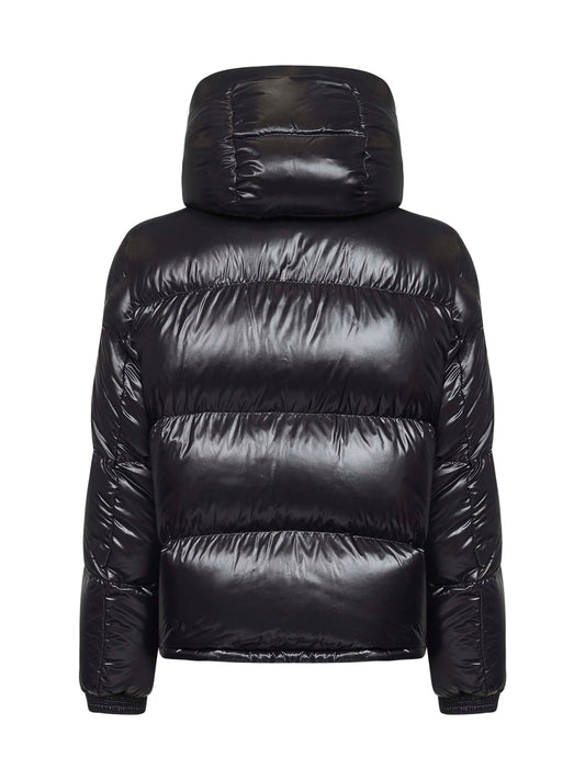 Black Montbeliard short hooded down jacket