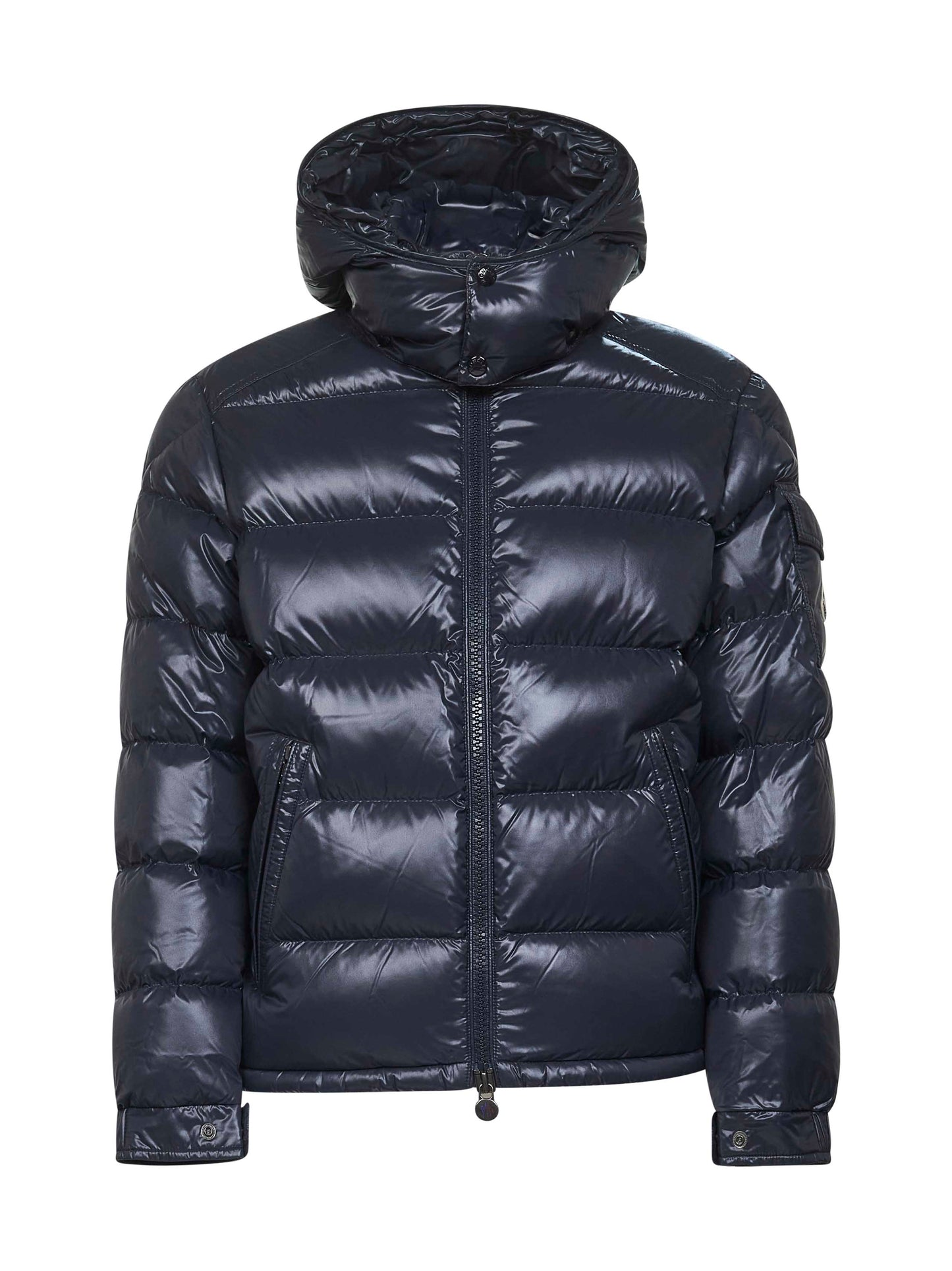 Blue Moncler Maya short hooded down jacket