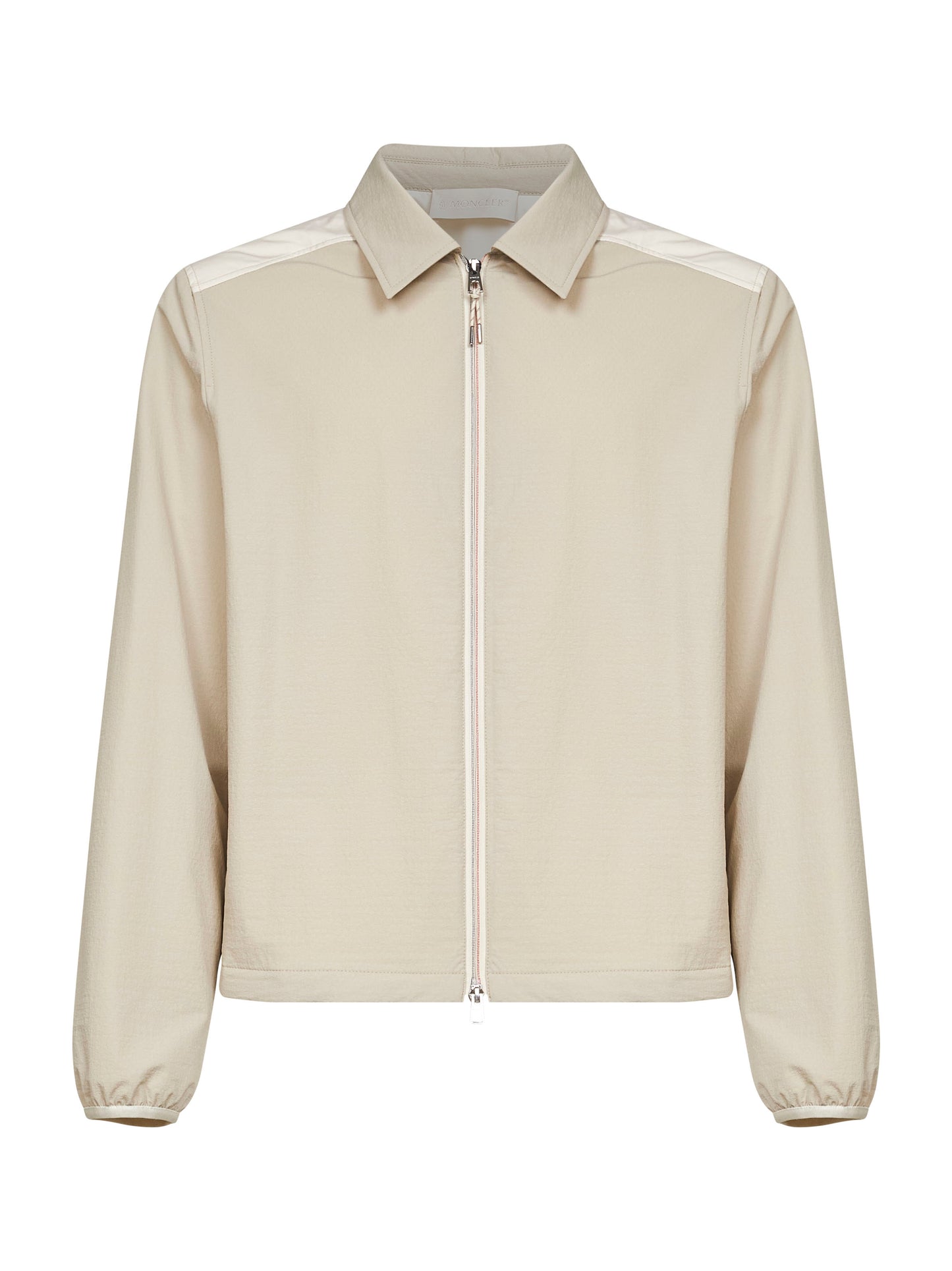 Beige padded seersucker zip-up shirt