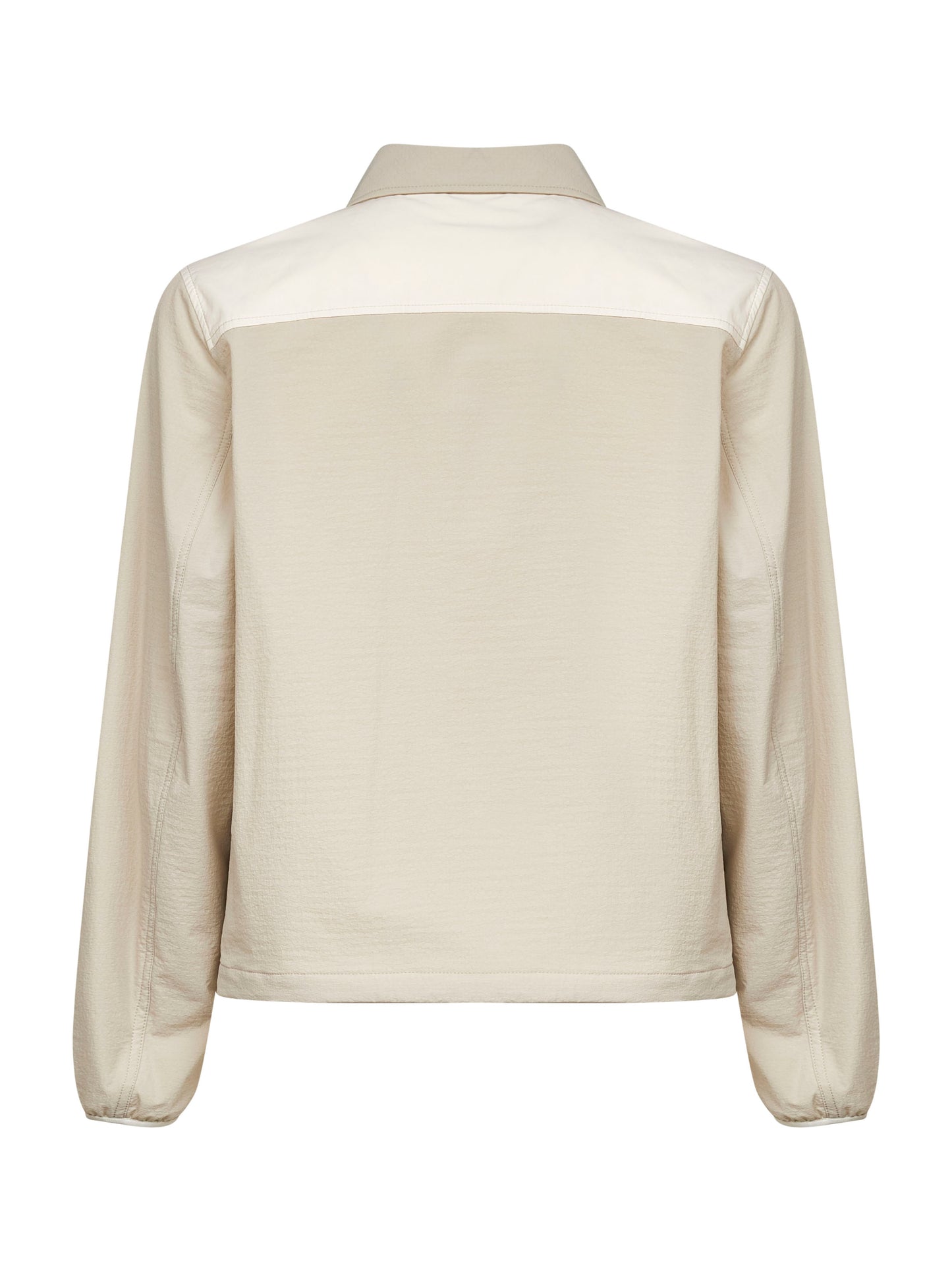 Beige padded seersucker zip-up shirt