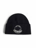 Black wool knit logo patch beanie