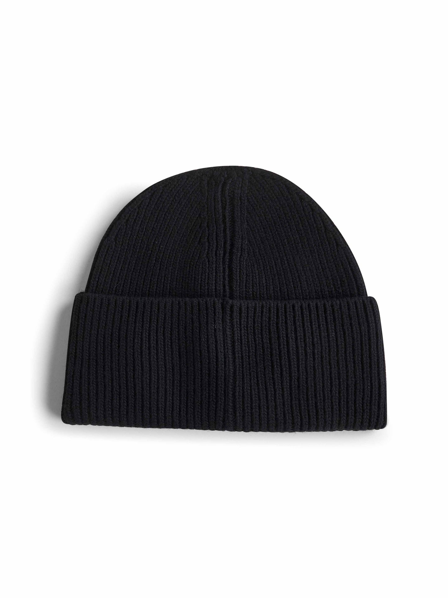 Black wool knit logo patch beanie