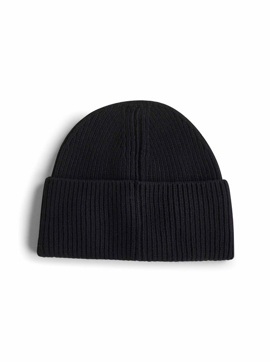 Black wool knit logo patch beanie