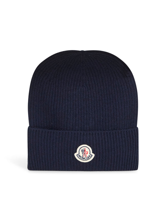 Blue wool and cashmere knit beanie