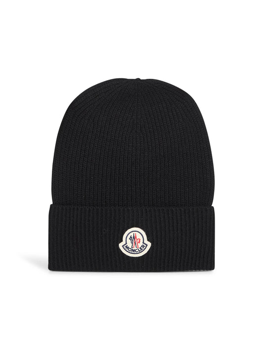 Black wool and cashmere knit beanie