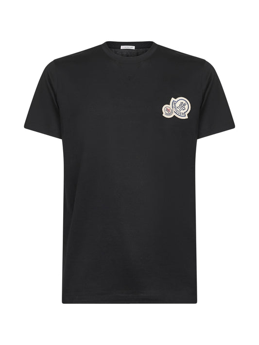 Black cotton double logo patch T-shirt