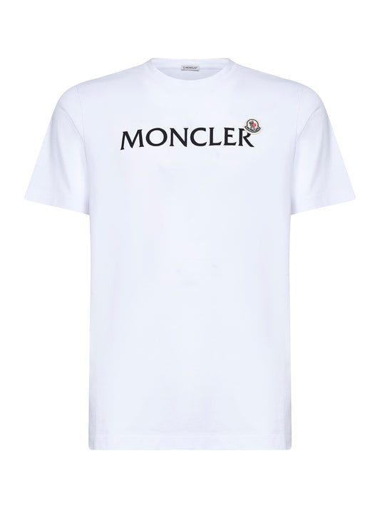 White cotton flocked logo T-shirt