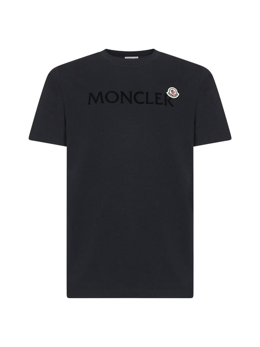 Blue cotton flocked logo T-shirt