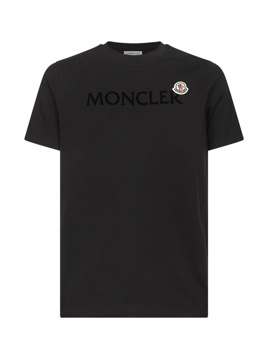 Black cotton flocked logo T-shirt