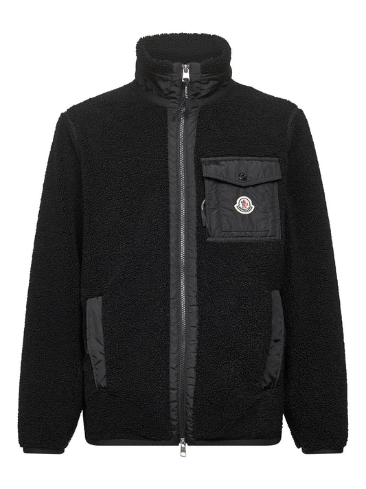 Black teddy fleece zip-up sweatshirt