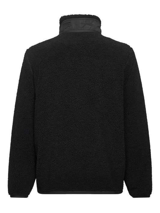 Black teddy fleece zip-up sweatshirt