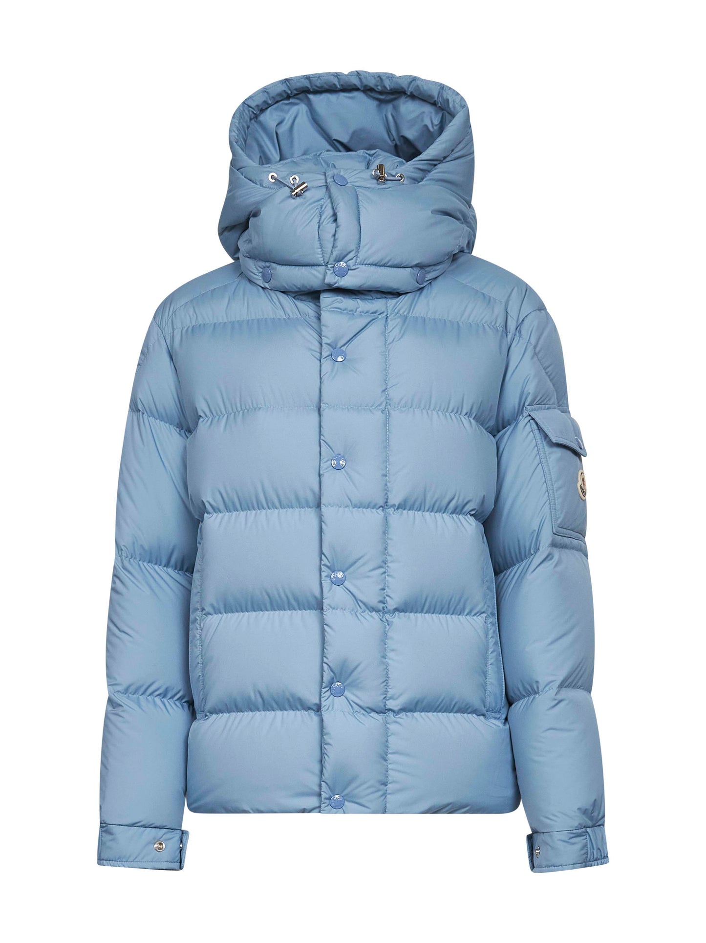 Light blue Moncler Maya 70 hooded short down jacket<BR/>
