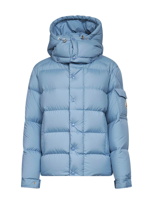 Light blue Moncler Maya 70 hooded short down jacket<BR/>