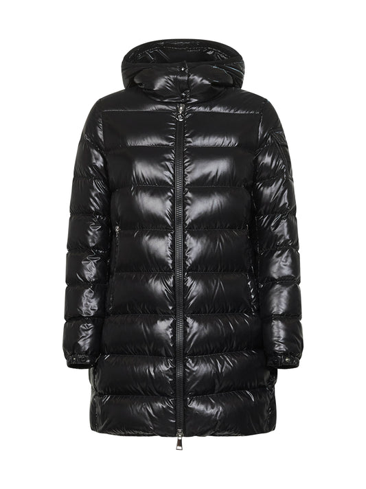 Black Courcelles midi hooded down jacket