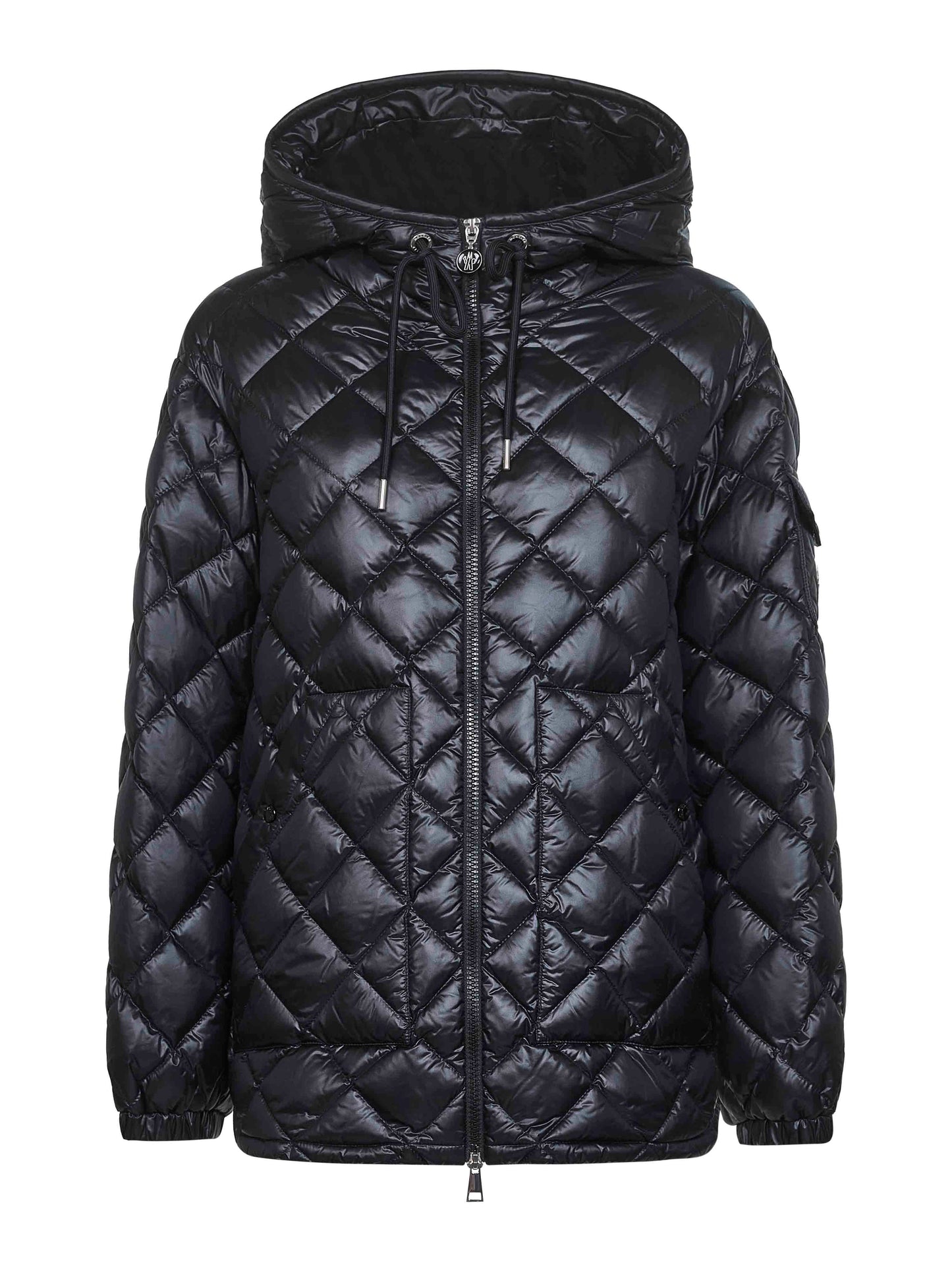 Black hooded short down jacket