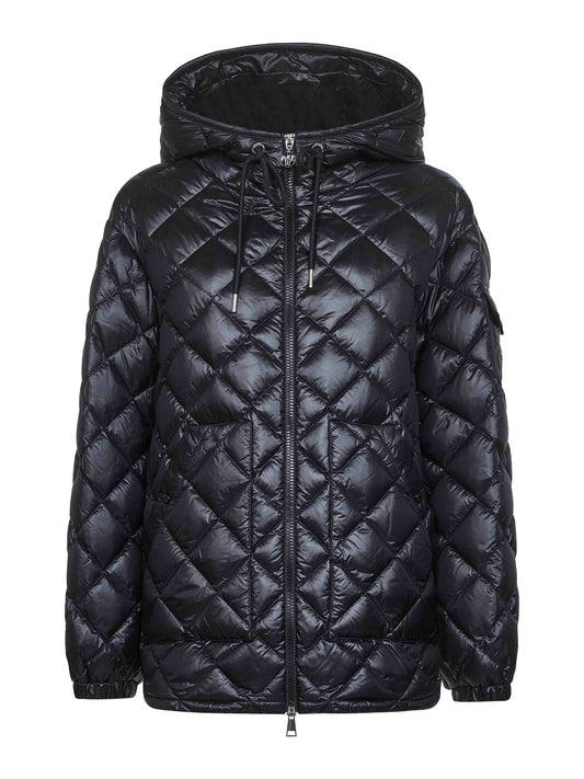 Black hooded short down jacket