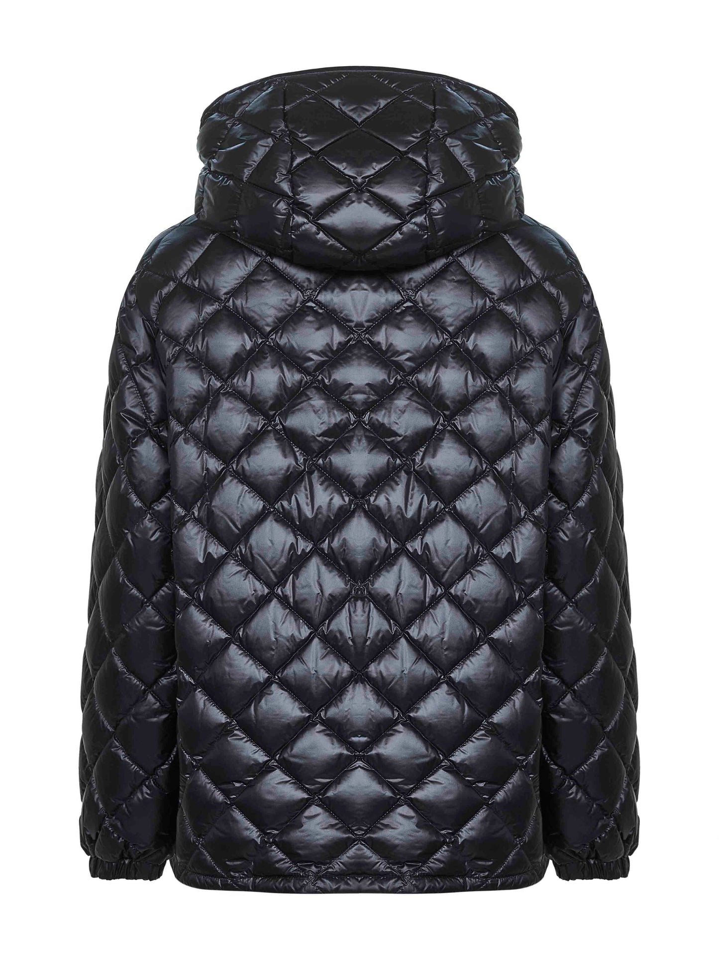 Black hooded short down jacket