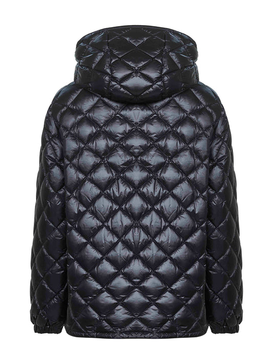 Black hooded short down jacket