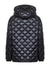 Black hooded short down jacket
