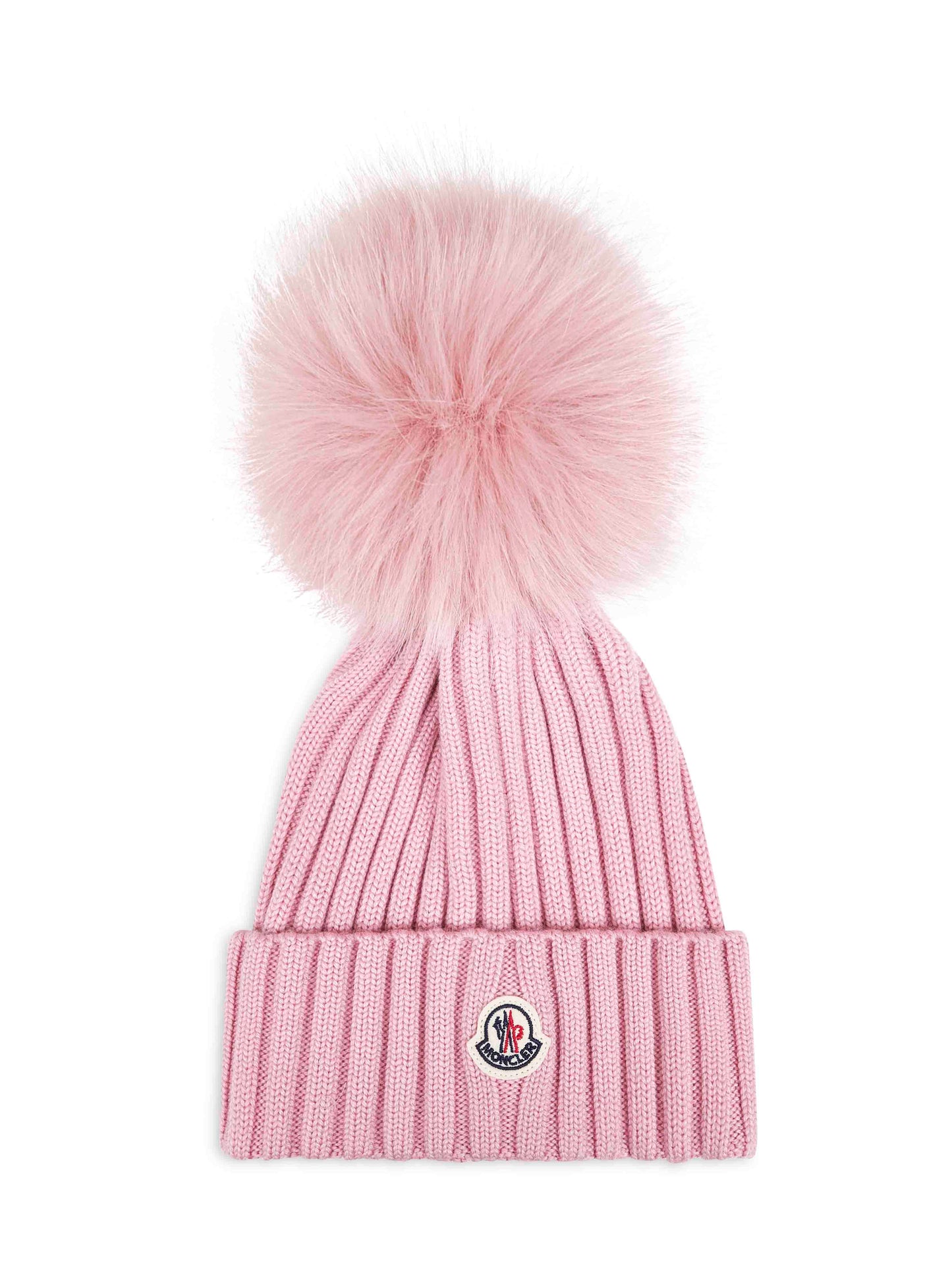 Berretto in lana rosa con pompon