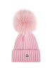 Berretto in lana rosa con pompon