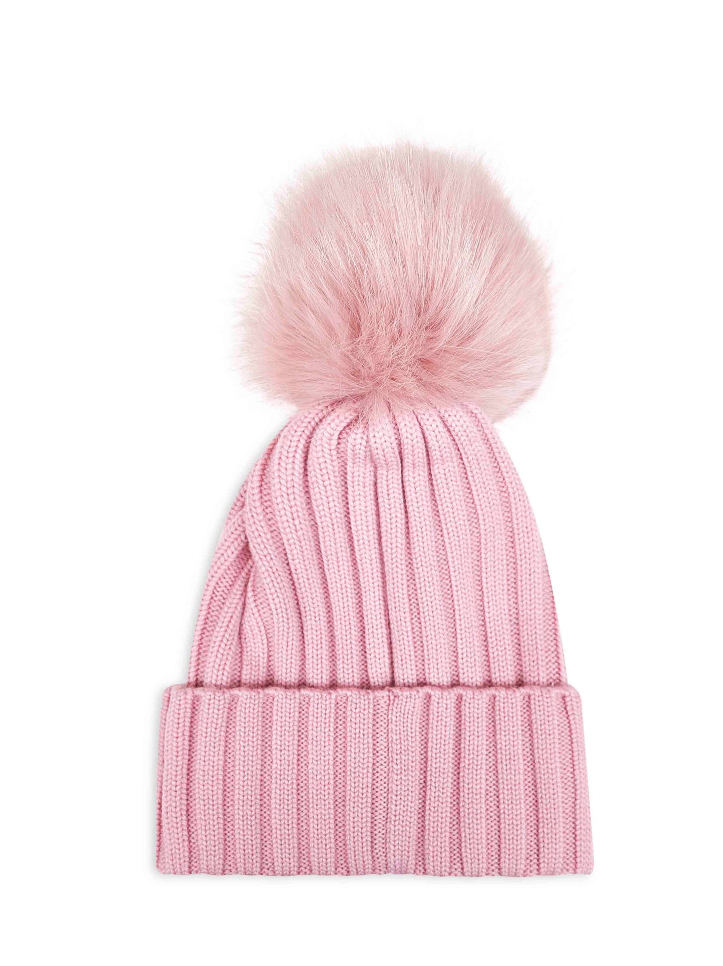 Berretto in lana rosa con pompon