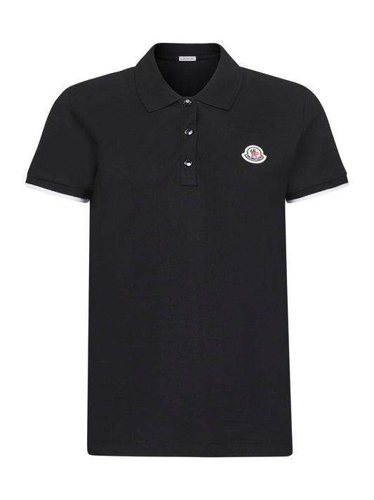 Black cotton piquet polo shirt