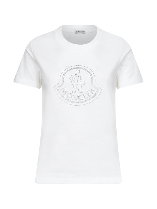 White cotton rhinestone logo T-shirt