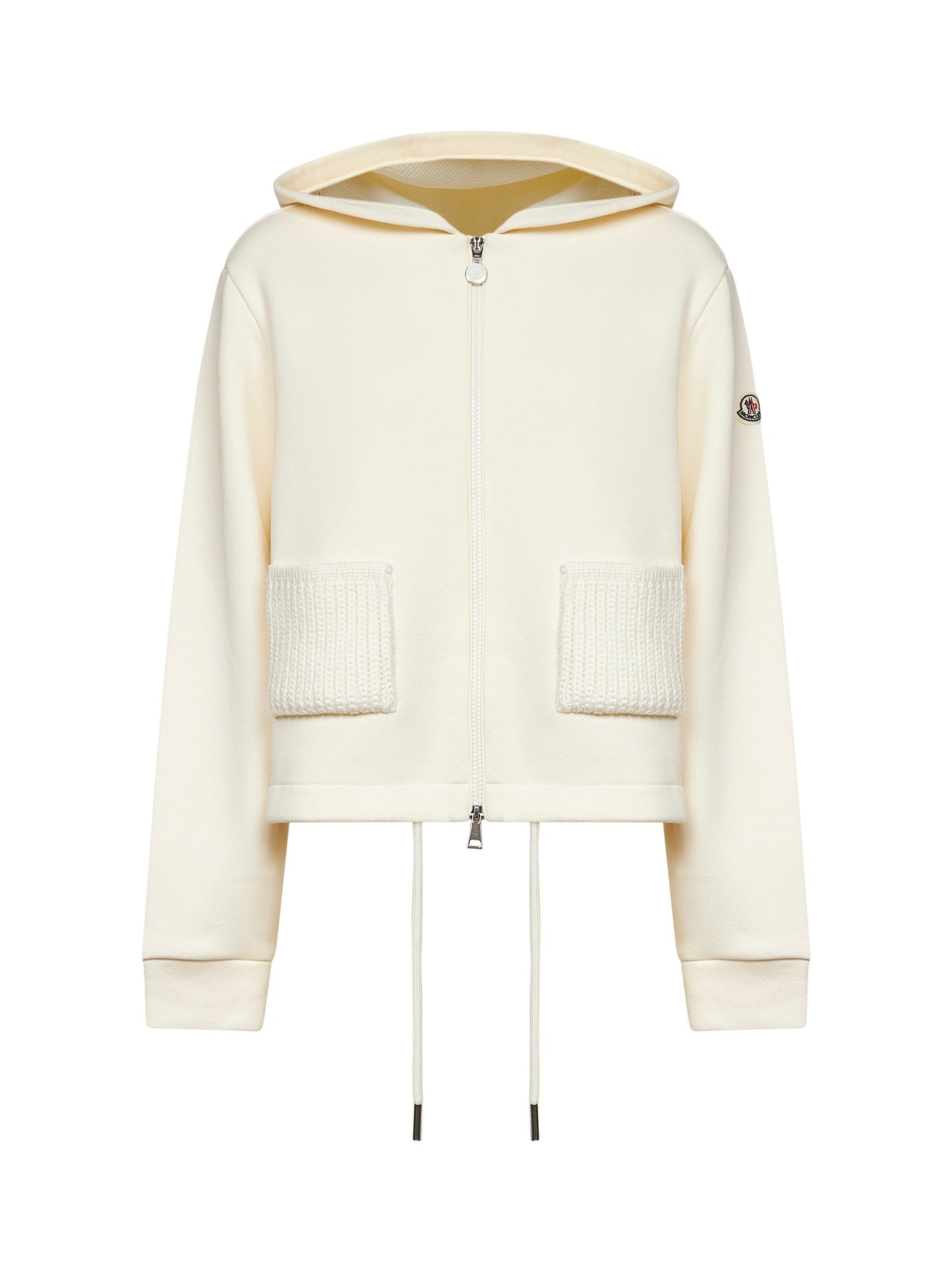 Ivory zip-up hoodie with knit details