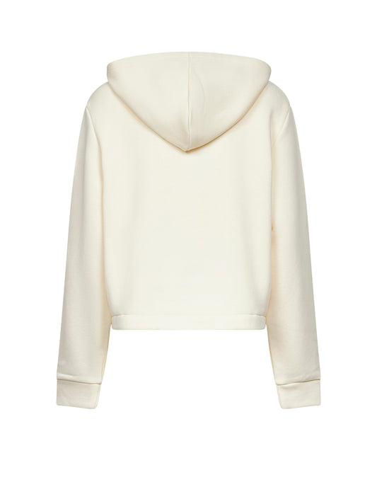 Ivory zip-up hoodie with knit details