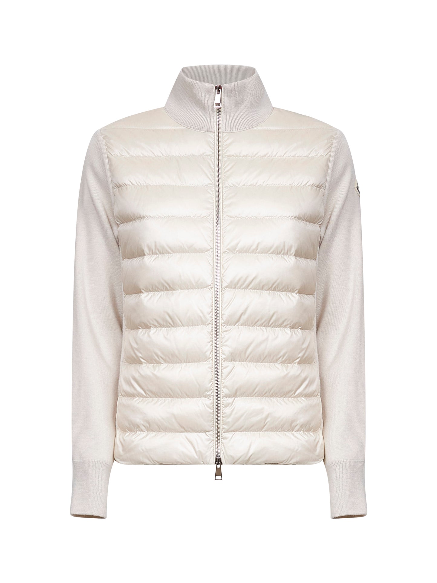 Cardigan imbottito con zip in lana avorio