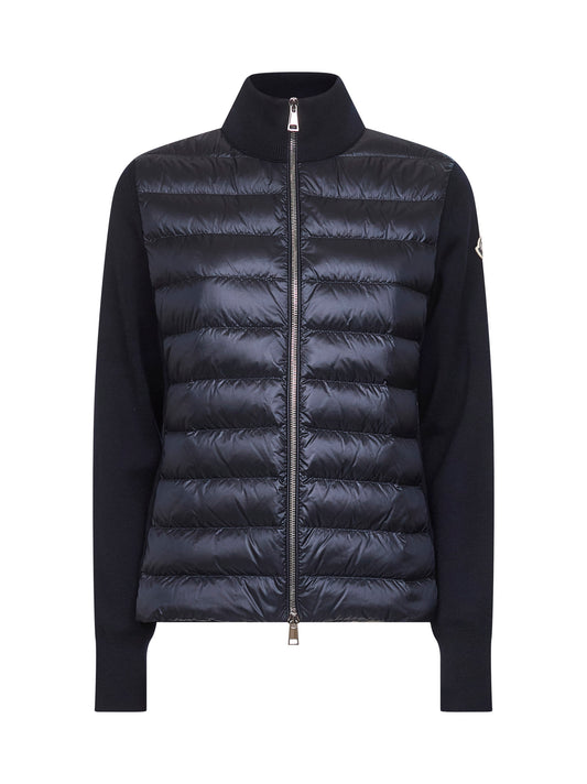 Blue wool zip-up padded cardigan