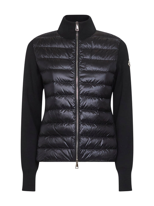 Black wool zip-up padded cardigan