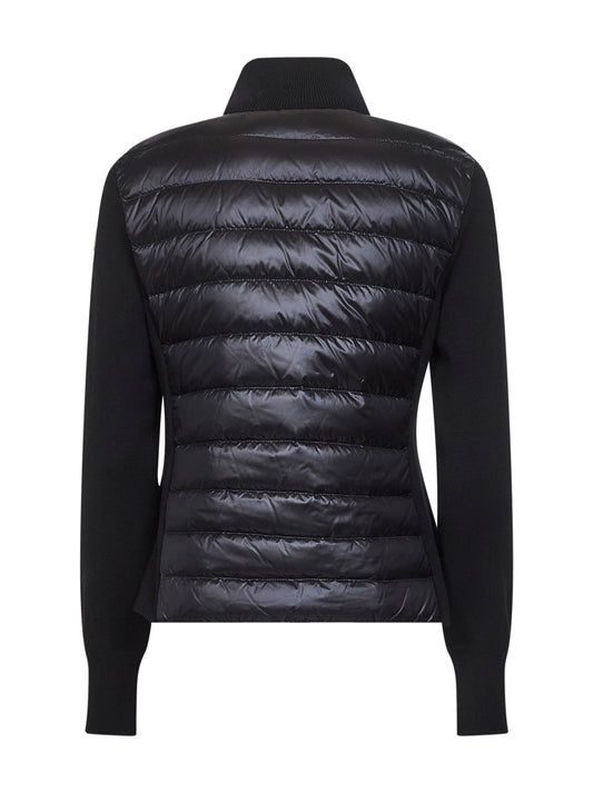 Black wool zip-up padded cardigan