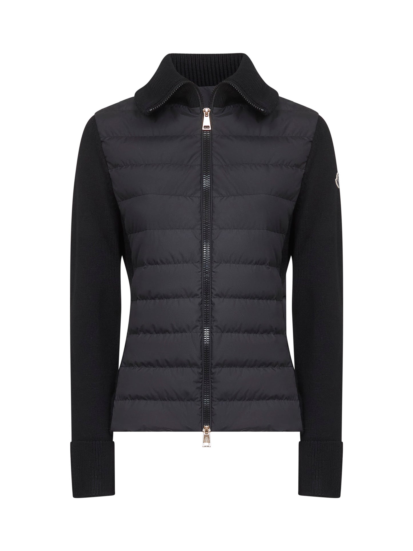 Black wool zip-up padded cardigan