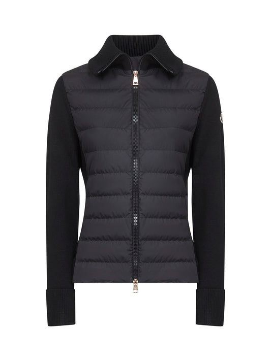 Black wool zip-up padded cardigan
