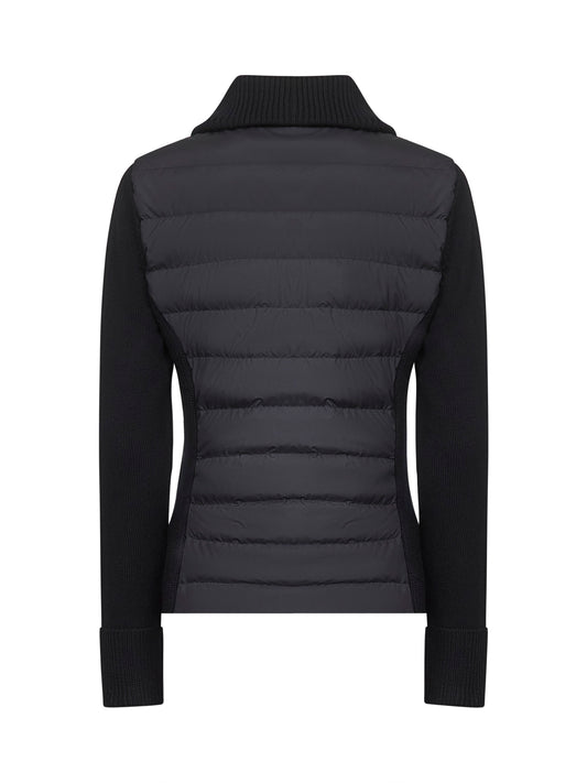 Black wool zip-up padded cardigan