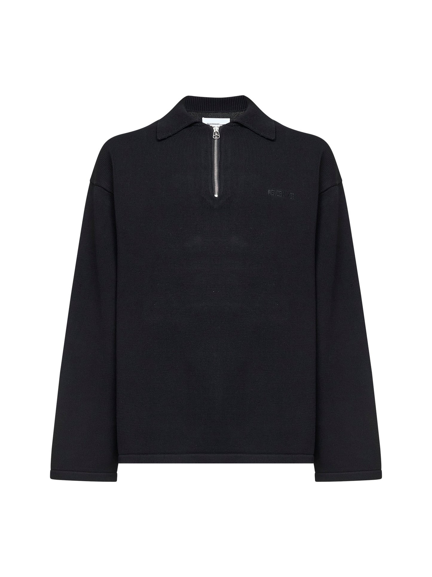 Polo mezza zip in maglia di cotone nero